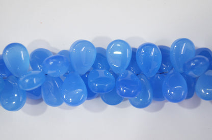 Blue chalcedony Side Drill smooth  Pear Shape Briolettes, Sold By Strand, 7 Inches, 9x13 mm, 32673