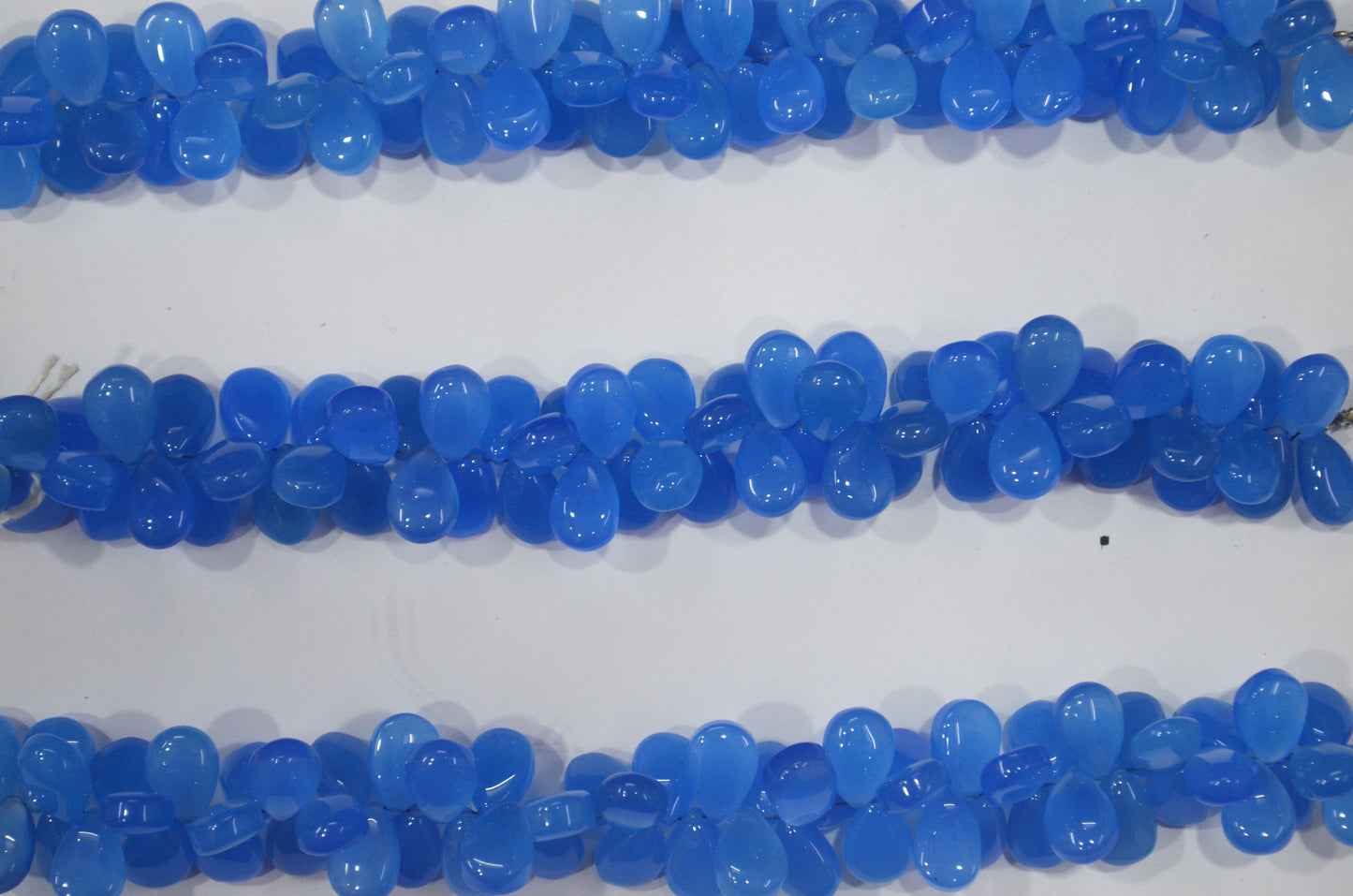 Blue chalcedony Side Drill smooth  Pear Shape Briolettes, Sold By Strand, 7 Inches, 9x13 mm, 32673