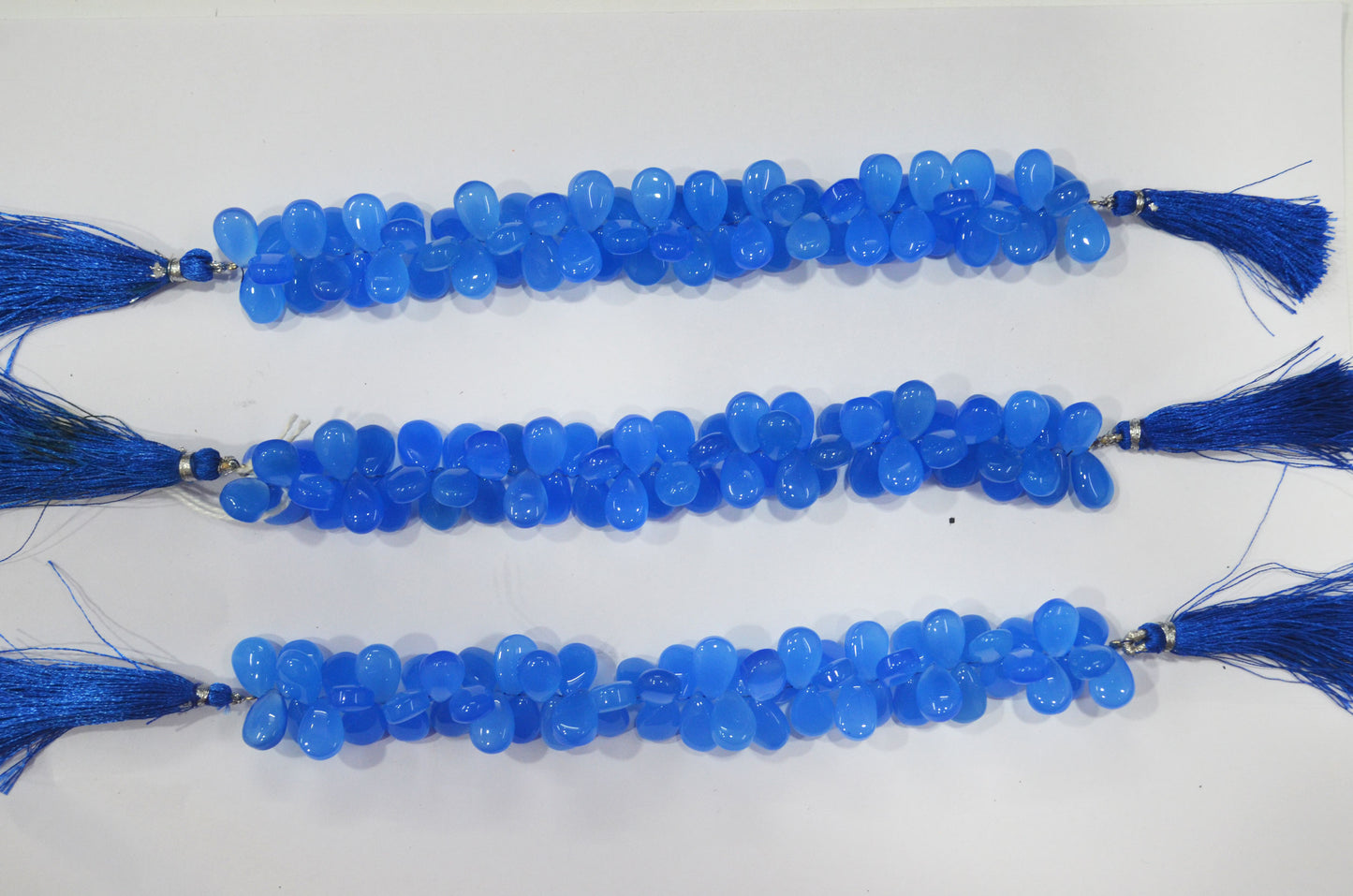 Blue chalcedony Side Drill smooth  Pear Shape Briolettes, Sold By Strand, 7 Inches, 9x13 mm, 32673