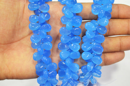 Blue chalcedony Side Drill smooth  Pear Shape Briolettes, Sold By Strand, 7 Inches, 9x13 mm, 32673
