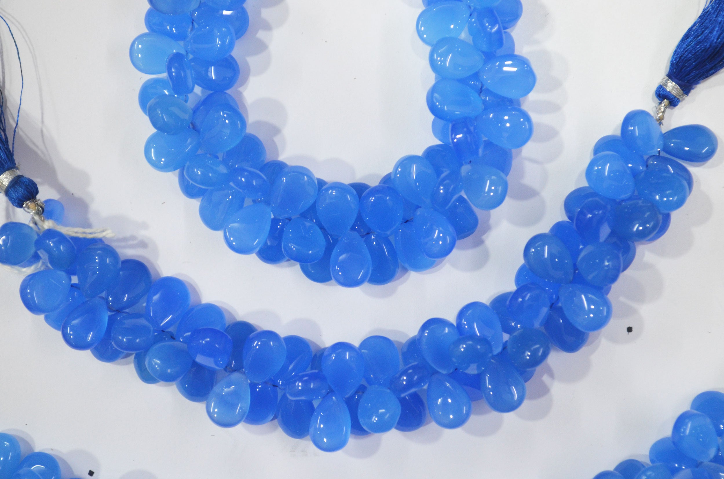 Blue chalcedony Side Drill smooth  Pear Shape Briolettes, Sold By Strand, 7 Inches, 9x13 mm, 32673