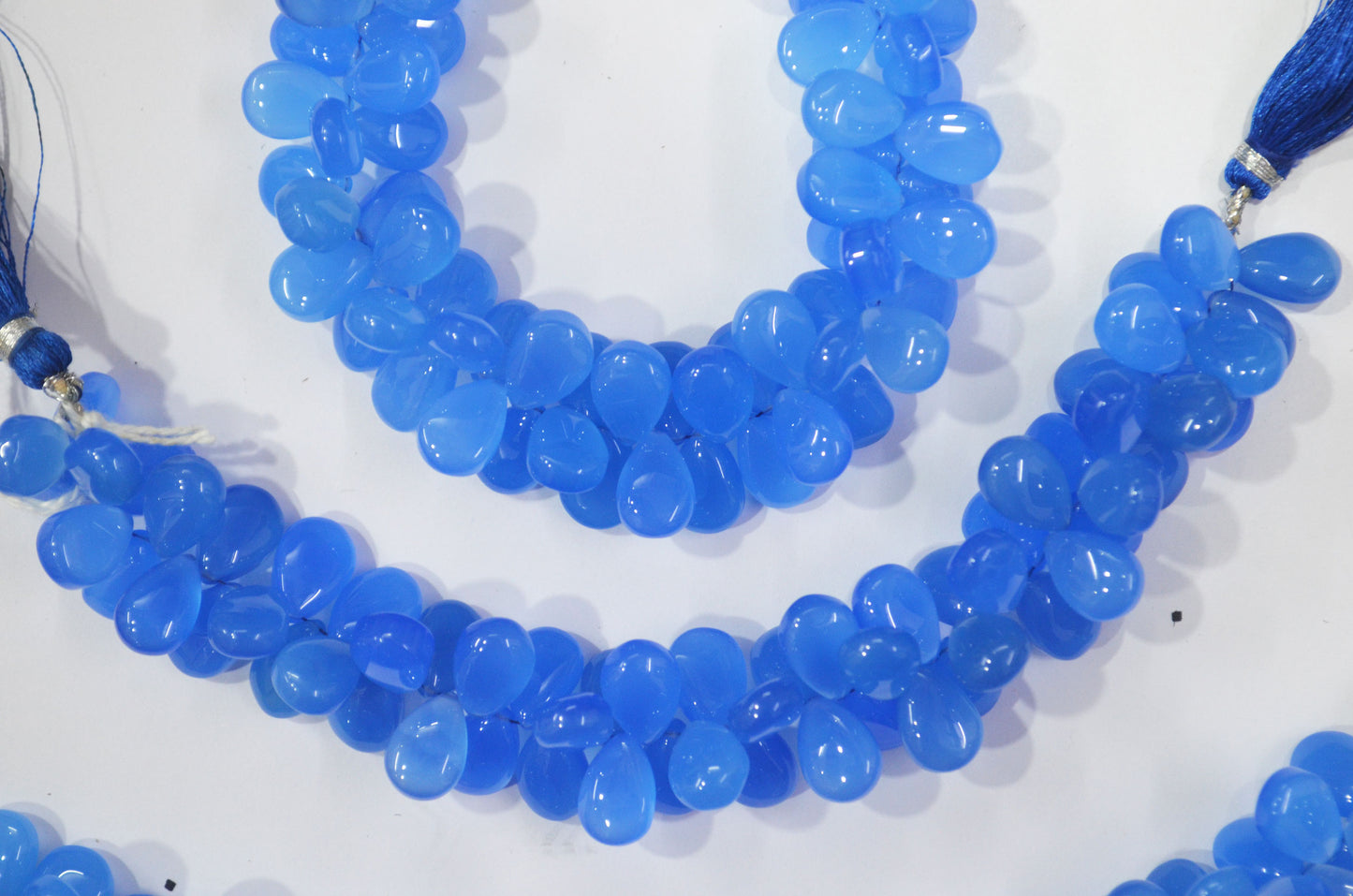Blue chalcedony Side Drill smooth  Pear Shape Briolettes, Sold By Strand, 7 Inches, 9x13 mm, 32673