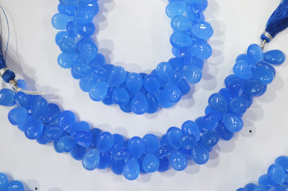Blue chalcedony Side Drill smooth  Pear Shape Briolettes, Sold By Strand, 7 Inches, 9x13 mm, 32673
