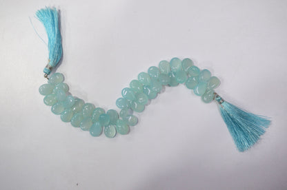 Sea Foam Aqua chalcedony Side Drill smooth  Pear Shape Briolettes, Sold By Strand, 7 Inches, 9x13 mm, 32674