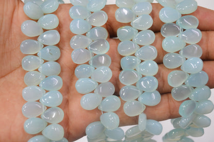 Sea Foam Aqua chalcedony Side Drill smooth  Pear Shape Briolettes, Sold By Strand, 7 Inches, 9x13 mm, 32674