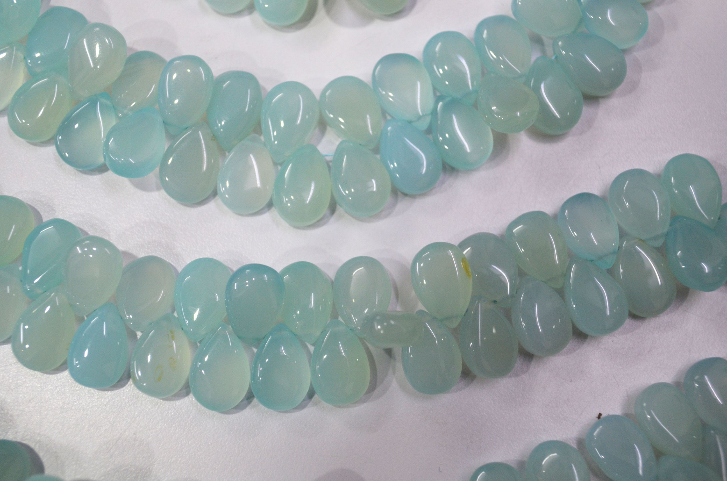 Sea Foam Aqua chalcedony Side Drill smooth  Pear Shape Briolettes, Sold By Strand, 7 Inches, 9x13 mm, 32674