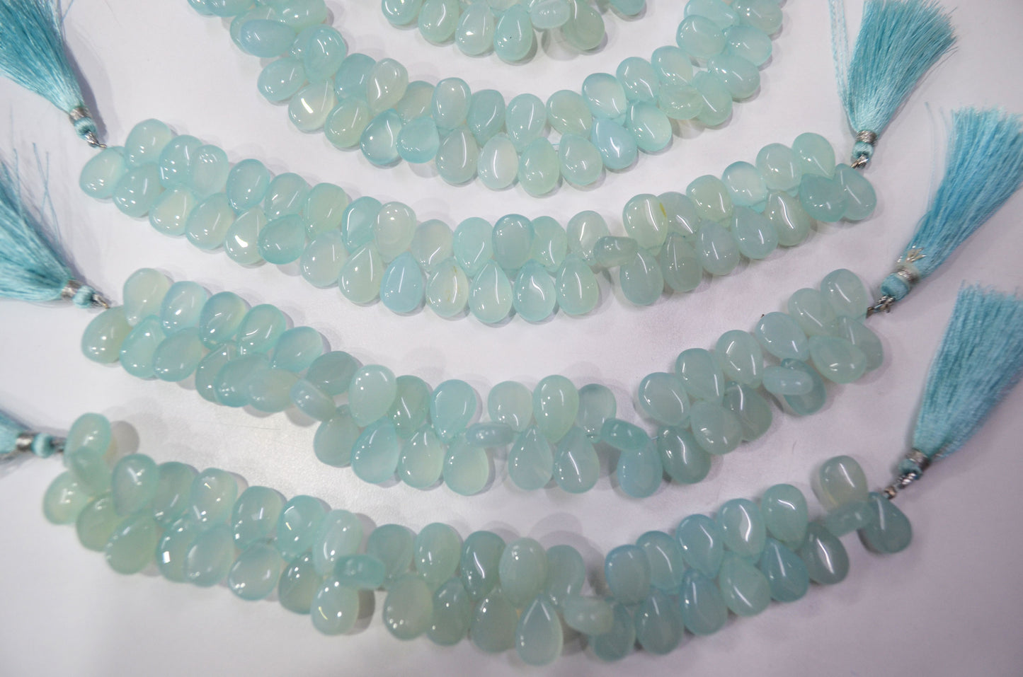 Sea Foam Aqua chalcedony Side Drill smooth  Pear Shape Briolettes, Sold By Strand, 7 Inches, 9x13 mm, 32674