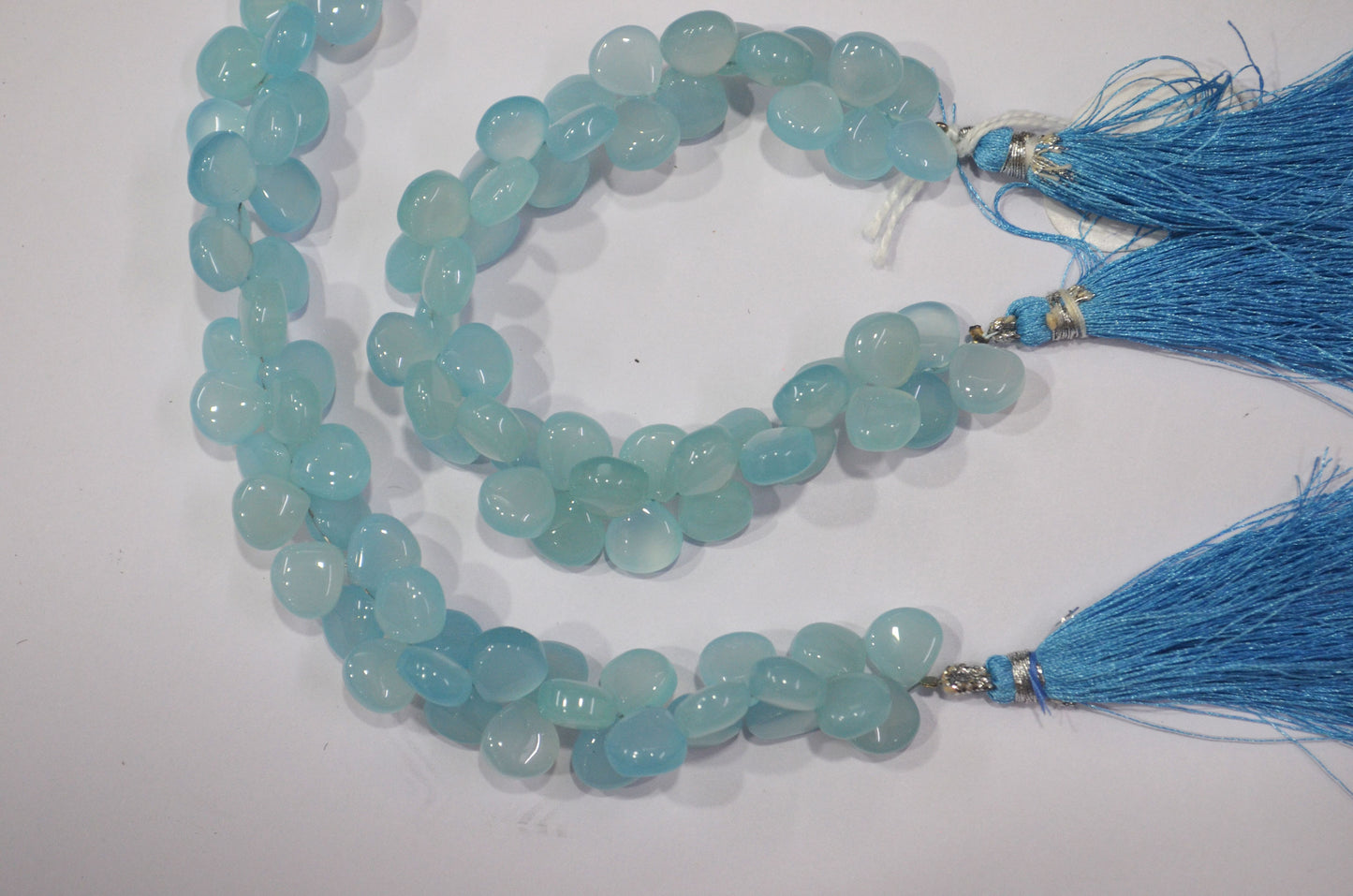 Sea Foam Aqua chalcedony Side Drill smooth  Heart Shape  Briolettes, Sold By Strand, 7 Inches,10 mm, 32675