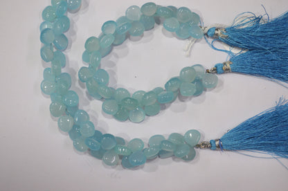 Sea Foam Aqua chalcedony Side Drill smooth  Heart Shape  Briolettes, Sold By Strand, 7 Inches,10 mm, 32675