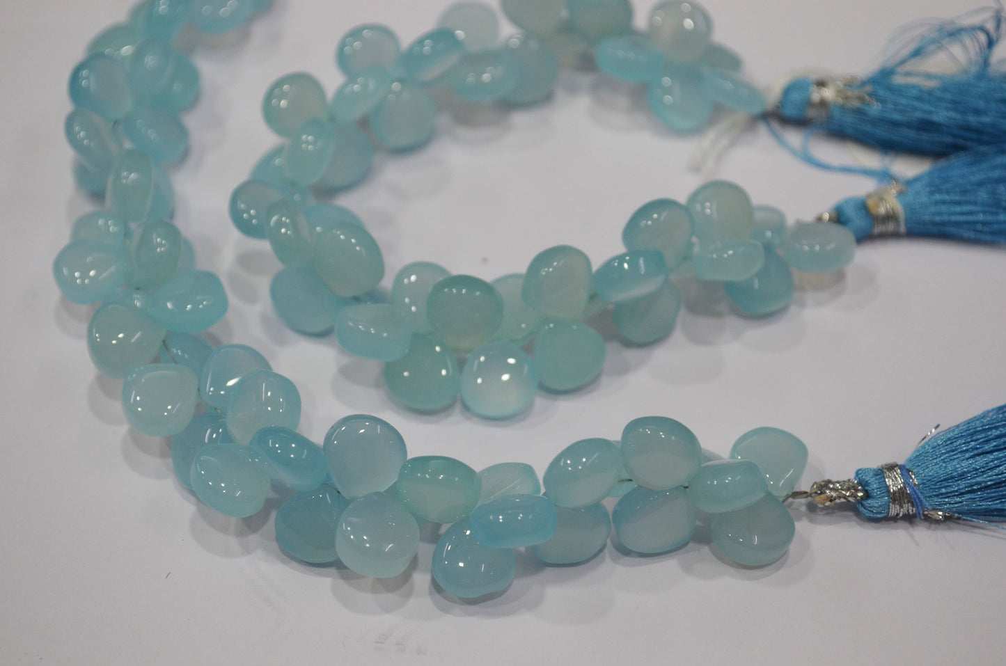 Sea Foam Aqua chalcedony Side Drill smooth  Heart Shape  Briolettes, Sold By Strand, 7 Inches,10 mm, 32675
