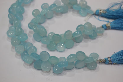 Sea Foam Aqua chalcedony Side Drill smooth  Heart Shape  Briolettes, Sold By Strand, 7 Inches,10 mm, 32675