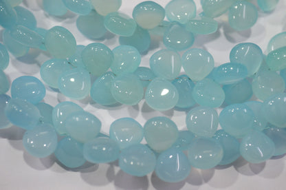 Sea Foam Aqua chalcedony Side Drill smooth  Heart Shape  Briolettes, Sold By Strand, 7 Inches,10 mm, 32675