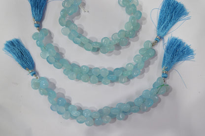 Sea Foam Aqua chalcedony Side Drill smooth  Heart Shape  Briolettes, Sold By Strand, 7 Inches,10 mm, 32675