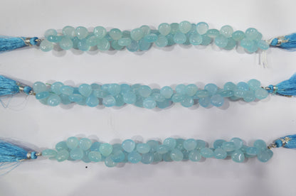 Sea Foam Aqua chalcedony Side Drill smooth  Heart Shape  Briolettes, Sold By Strand, 7 Inches,10 mm, 32675