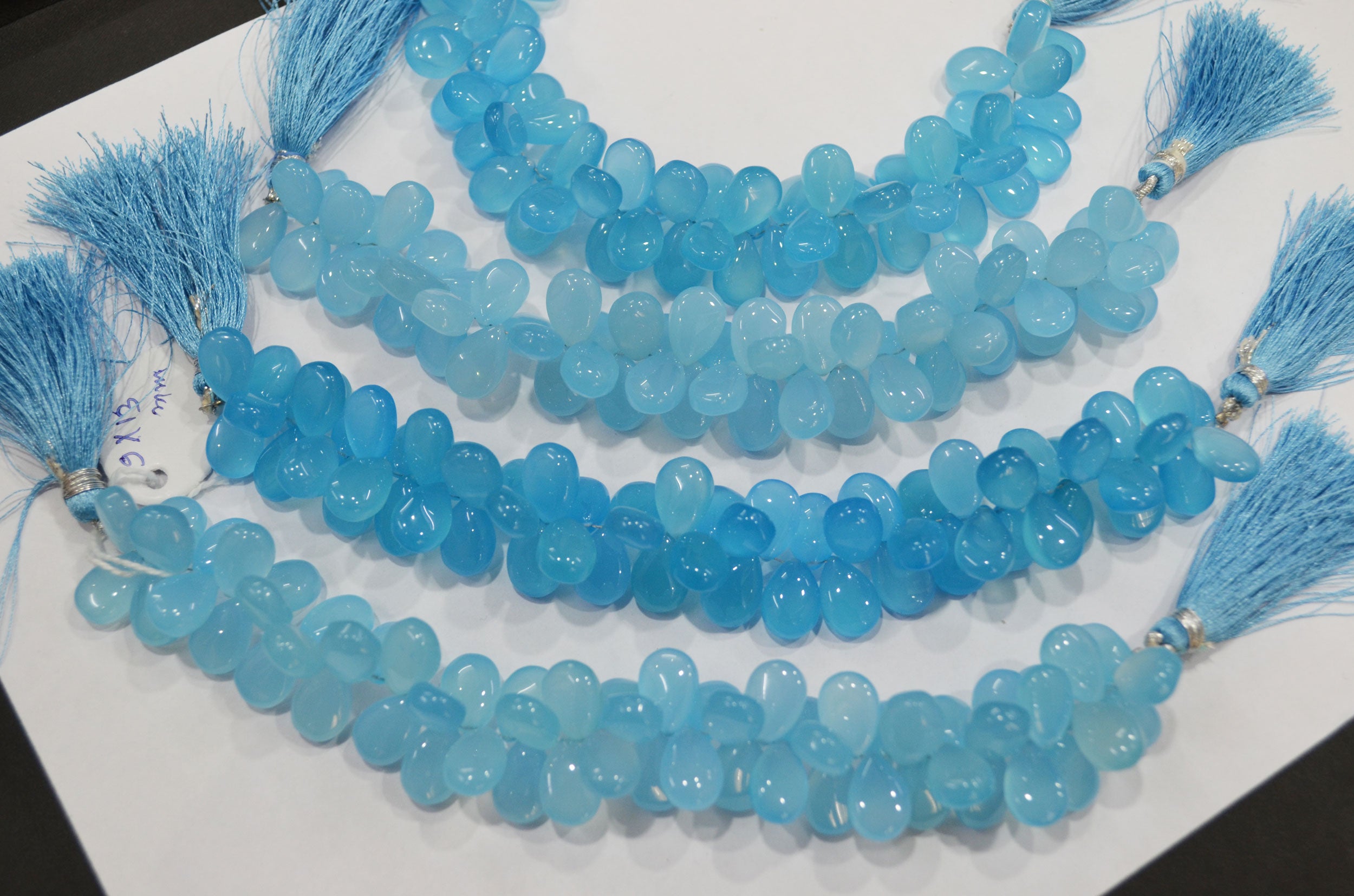 Blue Topaz chalcedony Side Drill smooth Pear Shape Briolettes, Sold By Strand, 7 Inches,9x13 mm, 32676