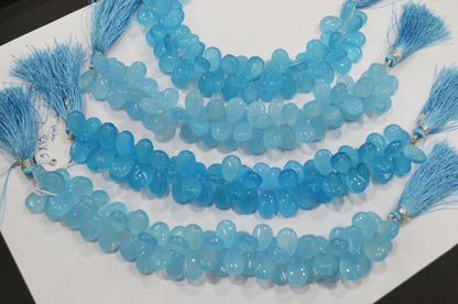 Blue Topaz chalcedony Side Drill smooth Pear Shape Briolettes, Sold By Strand, 7 Inches,9x13 mm, 32676