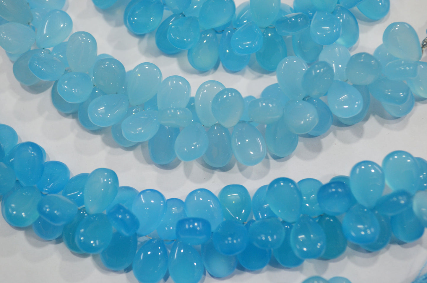 Blue Topaz chalcedony Side Drill smooth Pear Shape Briolettes, Sold By Strand, 7 Inches,9x13 mm, 32676