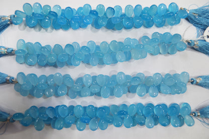 Blue Topaz chalcedony Side Drill smooth Pear Shape Briolettes, Sold By Strand, 7 Inches,9x13 mm, 32676