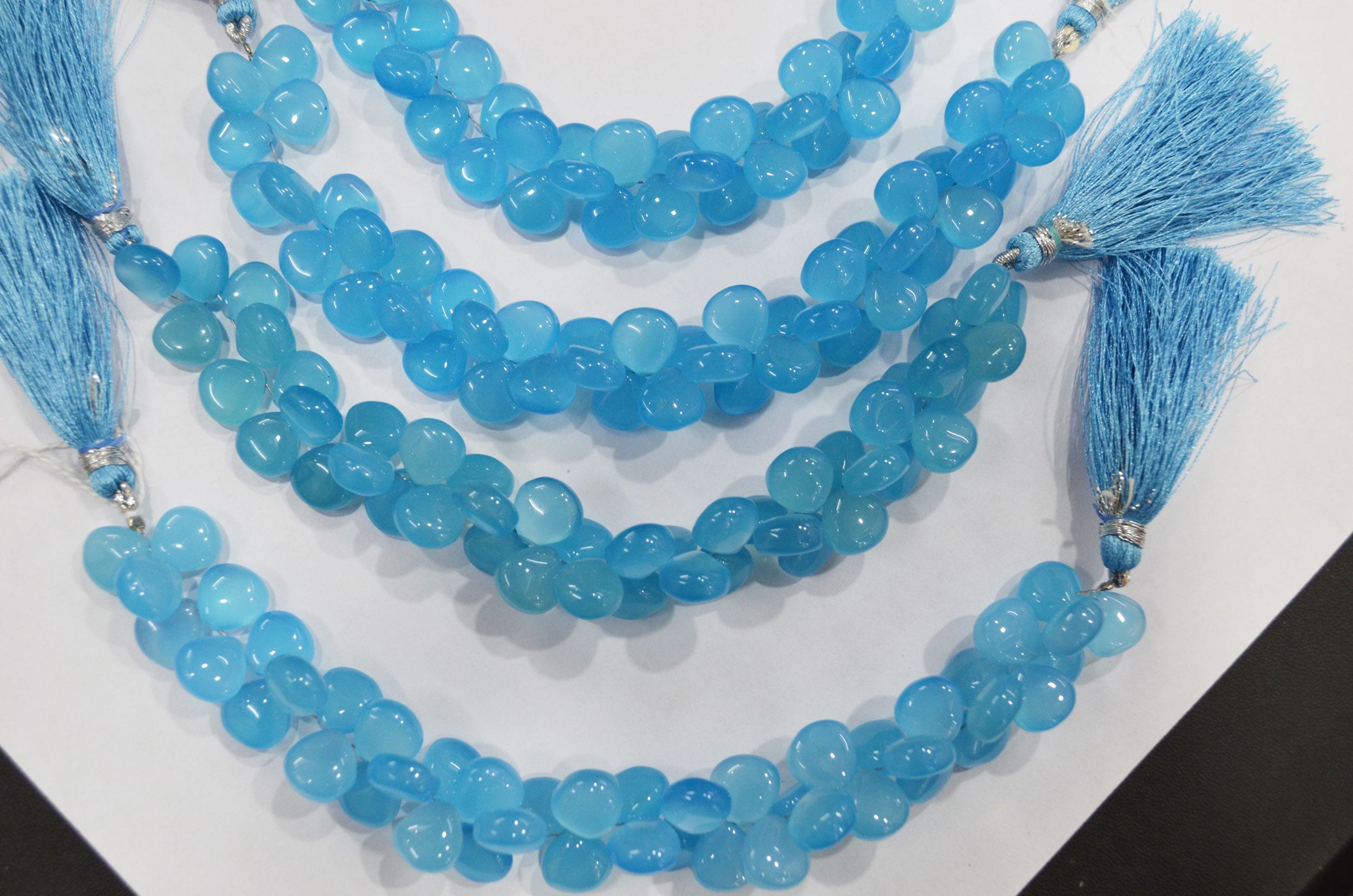 Blue Topaz chalcedony Side Drill smooth Heart Shape  Briolettes, Sold By Strand, 7 Inches, 10 mm, 32677