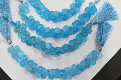 Blue Topaz chalcedony Side Drill smooth Heart Shape  Briolettes, Sold By Strand, 7 Inches, 10 mm, 32677