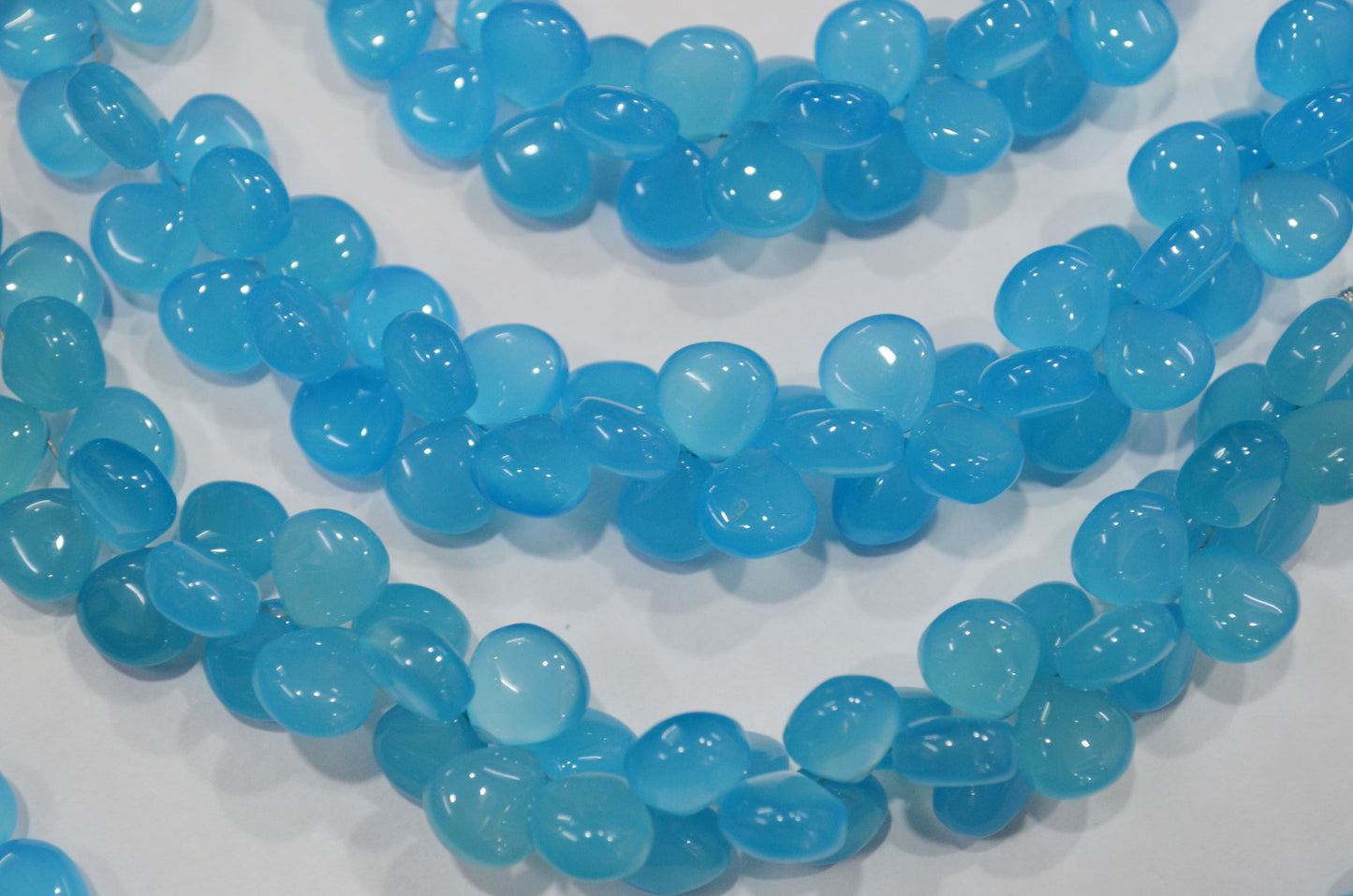 Blue Topaz chalcedony Side Drill smooth Heart Shape Briolettes, Sold By Strand, 7 Inches, 10 mm, 32677
