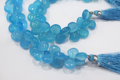 Blue Topaz chalcedony Side Drill smooth Heart Shape  Briolettes, Sold By Strand, 7 Inches, 10 mm, 32677