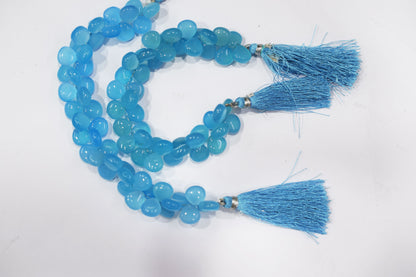 Blue Topaz chalcedony Side Drill smooth Heart Shape  Briolettes, Sold By Strand, 7 Inches, 10 mm, 32677
