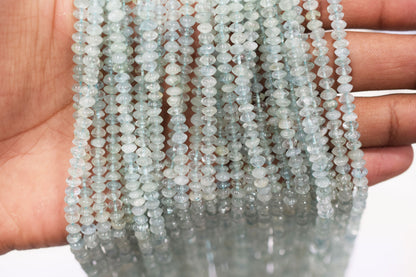 Natural Aquamarine rondelle Shape Beads , Aquamarine Faceted Beads , Sold By Strand , 5 mm , 14 Inches , 32678