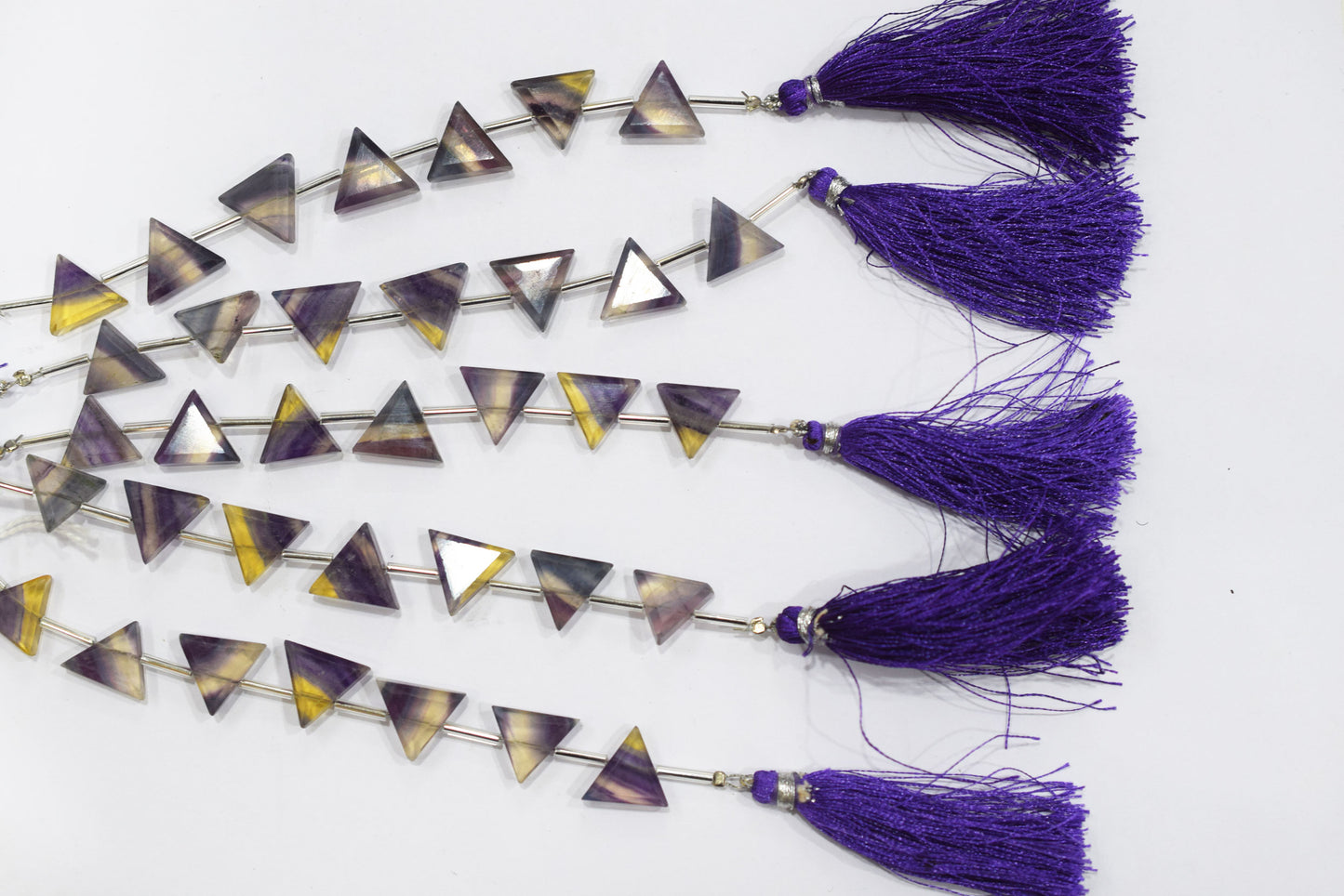 Natural Multi Fluorite Triangle Shape central drill  Beads , Sold By Strand , 7 Pieces In A Strand , 13x13 mm , 3267