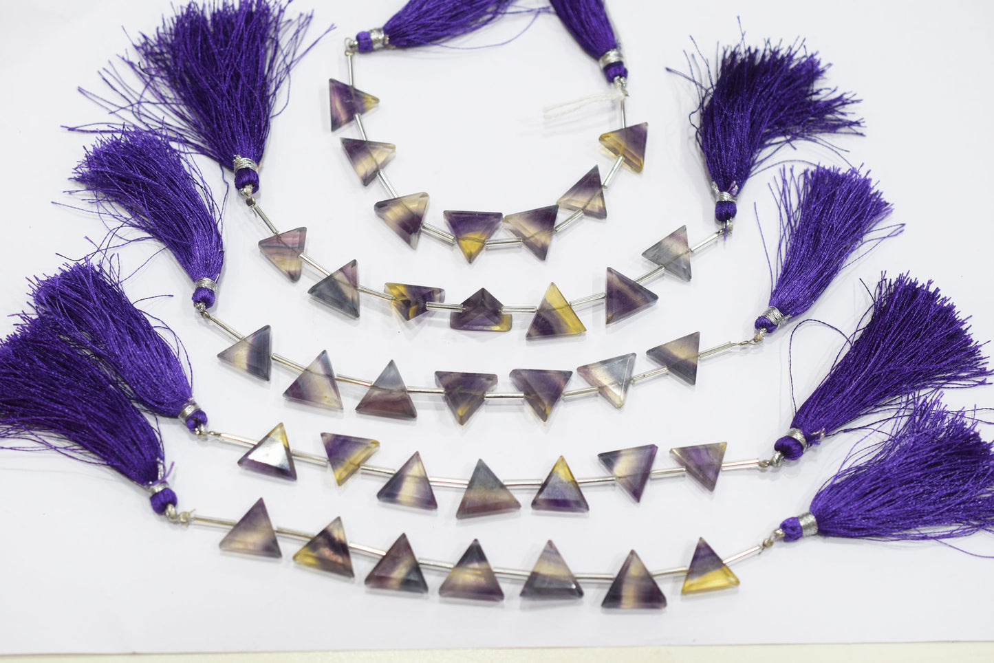 Natural Multi Fluorite Triangle Shape central drill  Beads , Sold By Strand , 7 Pieces In A Strand , 13x13 mm , 3267