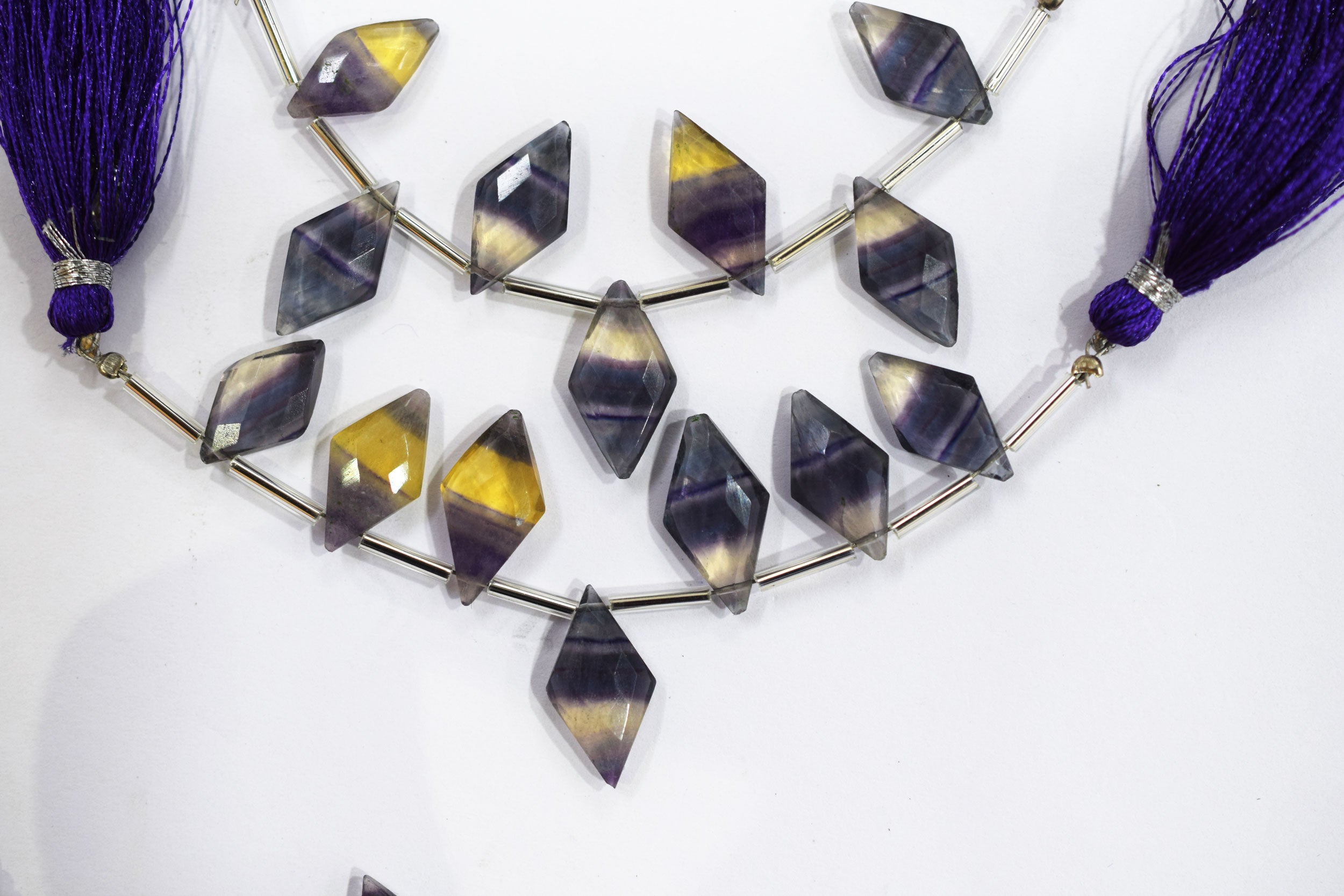Natural Multi Fluorite Diamond Shape central drill  Beads , Sold By Strand , 7 Pieces In A Strand , 8x16 to 9x17 mm , 3.5 inches , 32681
