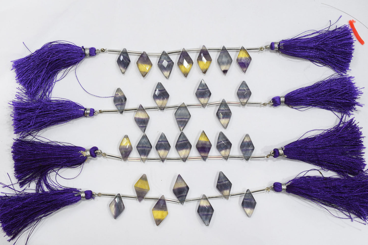 Natural Multi Fluorite Diamond Shape central drill  Beads , Sold By Strand , 7 Pieces In A Strand , 8x16 to 9x17 mm , 3.5 inches , 32681