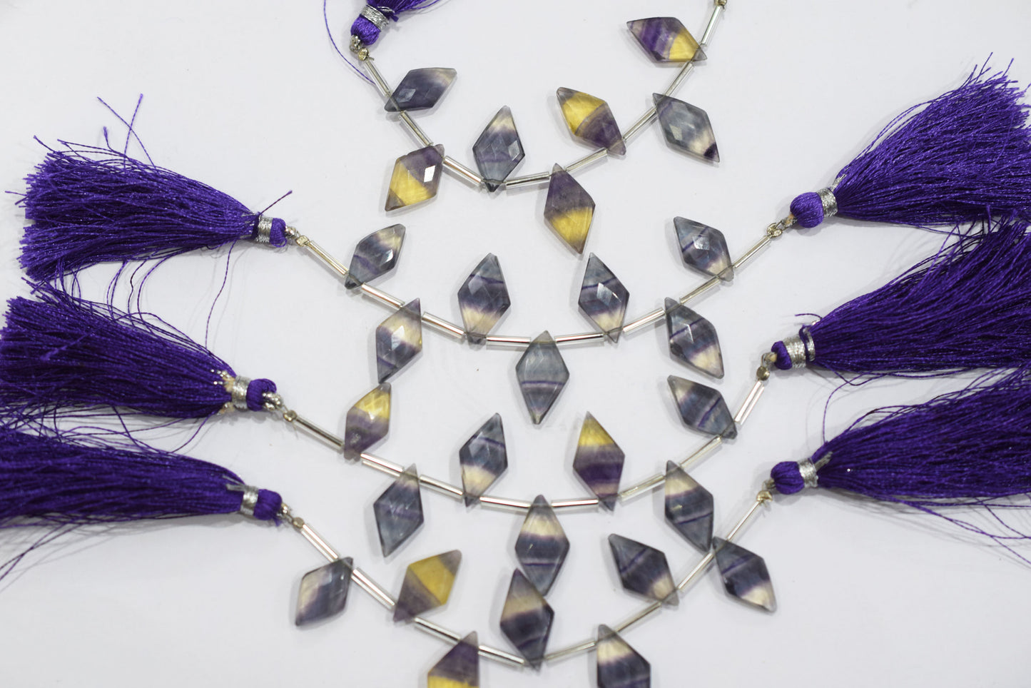 Natural Multi Fluorite Diamond Shape central drill  Beads , Sold By Strand , 7 Pieces In A Strand , 8x16 to 9x17 mm , 3.5 inches , 32681