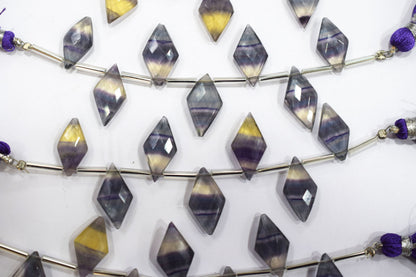 Natural Multi Fluorite Diamond Shape central drill  Beads , Sold By Strand , 7 Pieces In A Strand , 8x16 to 9x17 mm , 3.5 inches , 32681