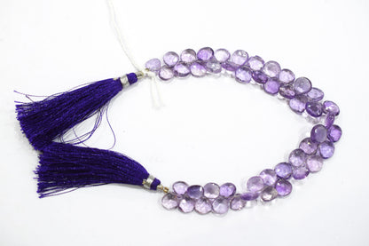 Natural Pink Amethyst Heart Shape Beads , Pink Amethyst Faceted Briolettes , 7 Inches , 7x7 mm to 8x10 mm , 32682