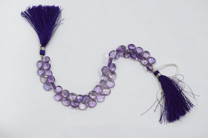 Natural Pink Amethyst Heart Shape Beads , Pink Amethyst Faceted Briolettes , 7 Inches , 7x7 mm to 8x10 mm , 32682
