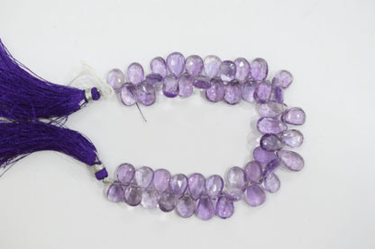Natural Pink Amethyst Pear Shape Beads , Pink Amethyst Faceted Briolettes , 7 Inches , 7.5 x10 mm to 8x10 mm , 32683