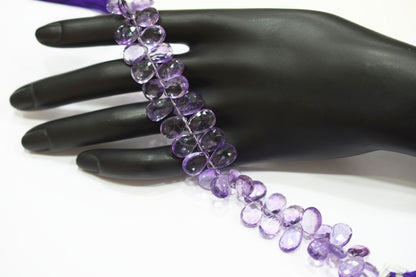 Natural Pink Amethyst Pear Shape Beads , Pink Amethyst Faceted Briolettes , 7 Inches , 7.5 x10 mm to 8x10 mm , 32683
