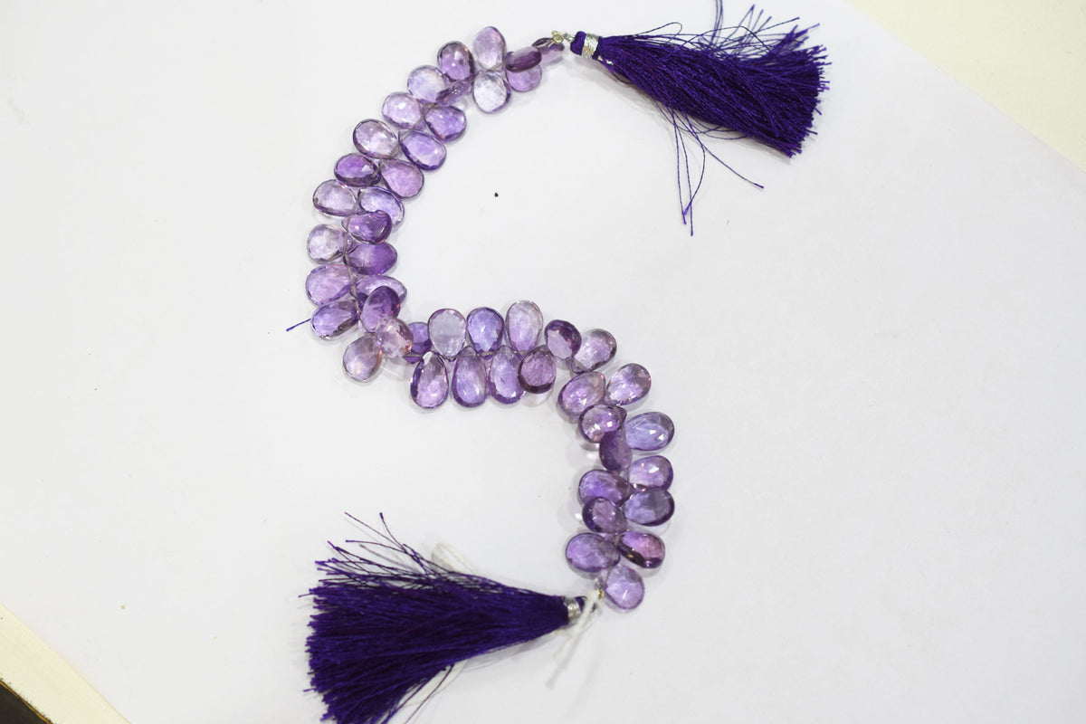 Natural Pink Amethyst Pear Shape Beads , Pink Amethyst Faceted Briolettes , 7 Inches , 7.5 x10 mm to 8x10 mm , 32683