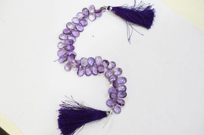Natural Pink Amethyst Pear Shape Beads , Pink Amethyst Faceted Briolettes , 7 Inches , 7.5 x10 mm to 8x10 mm , 32683