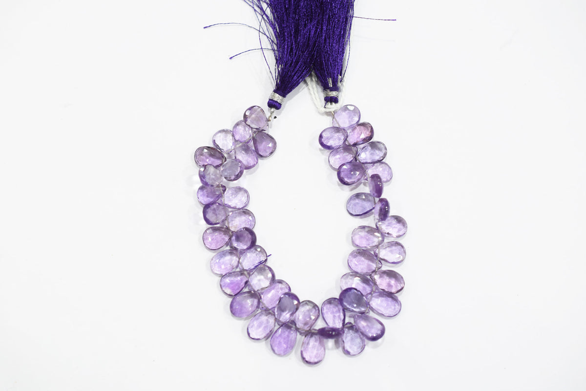 Natural Pink Amethyst Pear Shape Beads , Pink Amethyst Faceted Briolettes , 7 Inches , 7.5 x10 mm to 8x10 mm , 32683