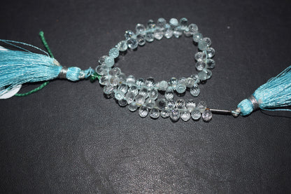 Natural Aquamarine Apatite teardrop  Shape side drilled Faceted Beads , Sold By Strand , 4.50x 7.00 mm to 4.50x 8.00mm  , 6.50 Inches , 32685