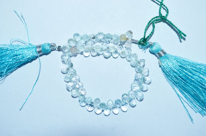 Natural Aquamarine Apatite teardrop  Shape side drilled Faceted Beads , Sold By Strand , 3.50-6.50 to 4.50x6.50mm , 6.50 Inches , 32685A