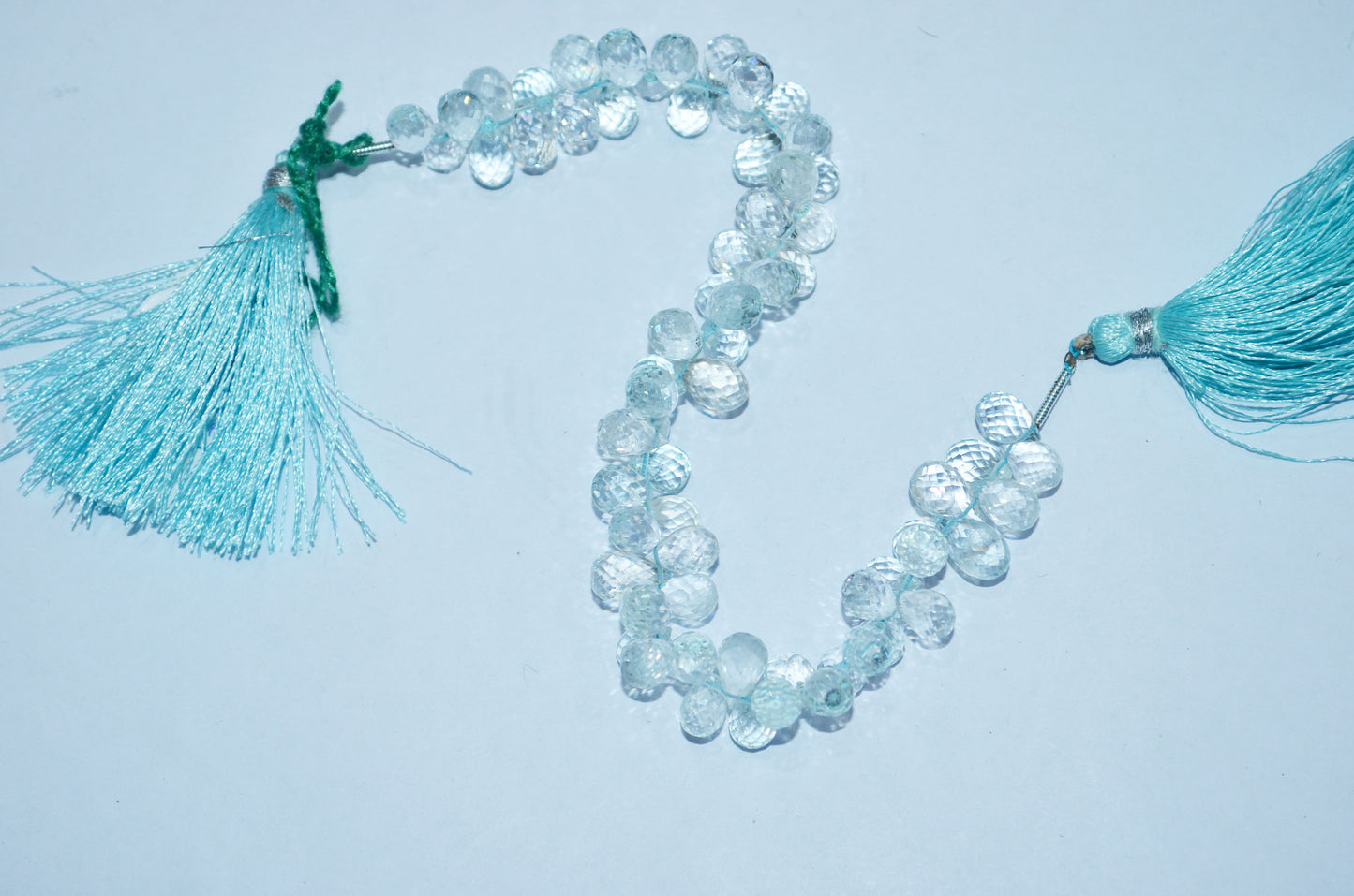 Natural Aquamarine Apatite teardrop  Shape side drilled Faceted Beads , Sold By Strand , 5x7.50mm to 5.50x9.00mm , 6.50 Inches , 32685B