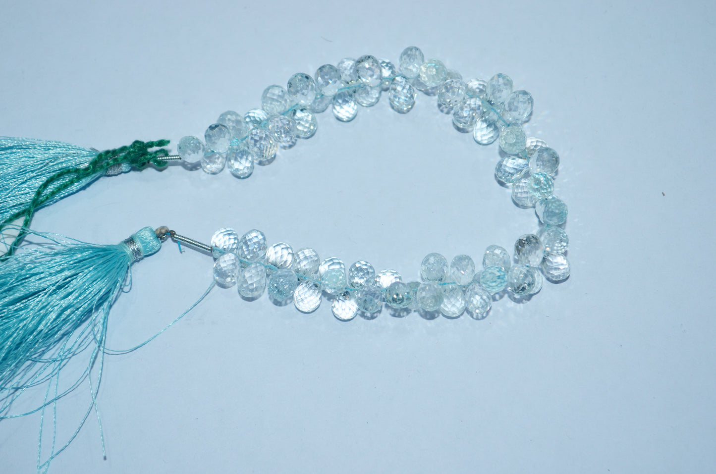 Natural Aquamarine Apatite teardrop  Shape side drilled Faceted Beads , Sold By Strand , 5x7.50mm to 5.50x9.00mm , 6.50 Inches , 32685B