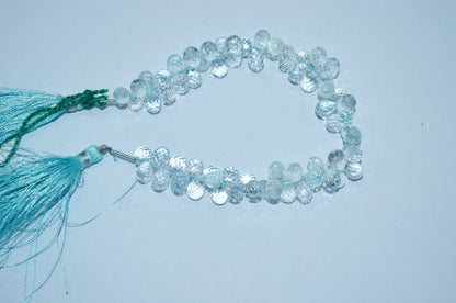 Natural Aquamarine Apatite teardrop  Shape side drilled Faceted Beads , Sold By Strand , 5x7.50mm to 5.50x9.00mm , 6.50 Inches , 32685B