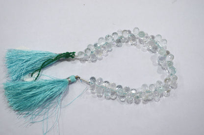 Natural Aquamarine Apatite teardrop  Shape side drilled Faceted Beads , Sold By Strand , 5x7.50mm to 5.50x9.00mm , 6.50 Inches , 32685B