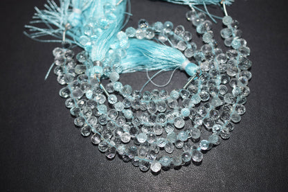 Natural Aquamarine Apatite teardrop  Shape side drilled Faceted Beads , Sold By Strand , 4.50x 7.00 mm to 4.50x 8.00mm  , 6.50 Inches , 32685