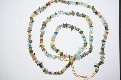 Natural GemStone Beaded Necklace, Mix Color Uncut Chips Gemstones Long Necklace, Handmade Jewelry For Her, Spiritual Alignment Necklace , 3x5 mm & 4x6 mm , 32700