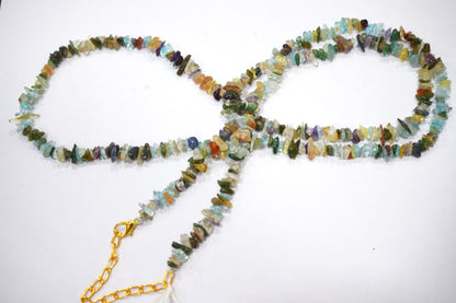 Natural GemStone Beaded Necklace, Mix Color Uncut Chips Gemstones Long Necklace, Handmade Jewelry For Her, Spiritual Alignment Necklace , 3x5 mm & 4x6 mm , 32700